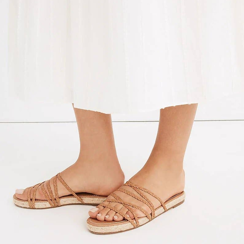 Madewell The Kathryn Espadrille Slide Sandal In Leather
